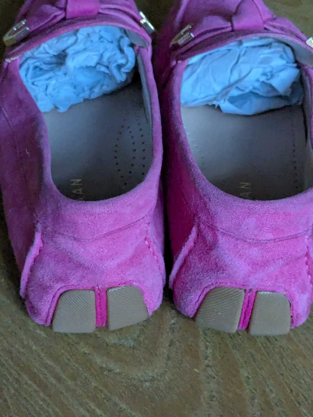 Cole Haan Women's Bright Pink Suede Moccasins with Metal Bit Size 6